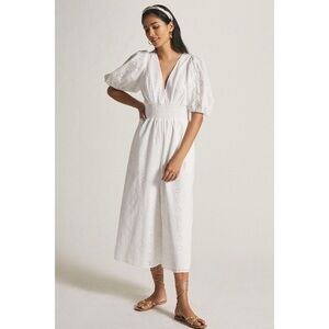 Anthropologie Hutch Smocked-Waist Eyelet Wide Leg Jumpsuit White Medium